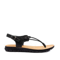 A black Angelsoft Michelle sandal with an anatomical leather foot bed and arch support, featuring a lightweight soft PU sole and genuine leather uppers.