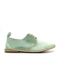 A mint green Protea Vellie shoe with a low heel and lace-up front, handcrafted from premium leather. Handmade in South Africa