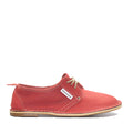 A red Protea Vellie shoe with a lace-up closure, crafted from premium leather.