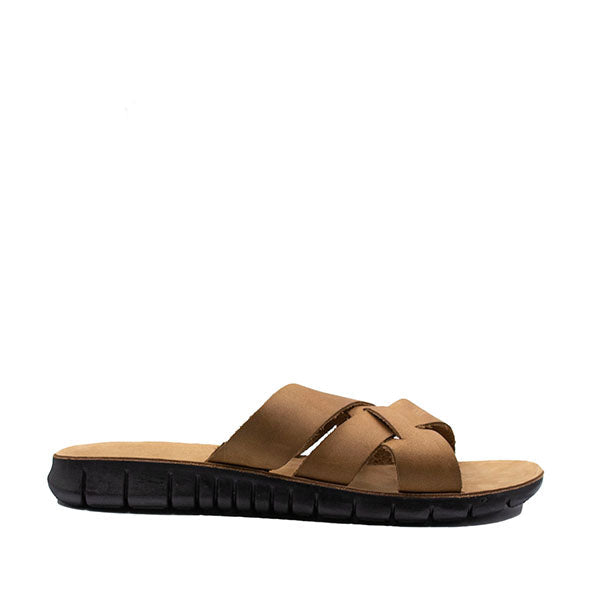 A tan Survivor Luke men's leather open-toe sandal with a black polyurethane flexsole.